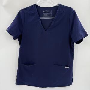 FIGS Womens Casma Three Pocket Scrub Top Size M Blue Short Sleeve FW1100